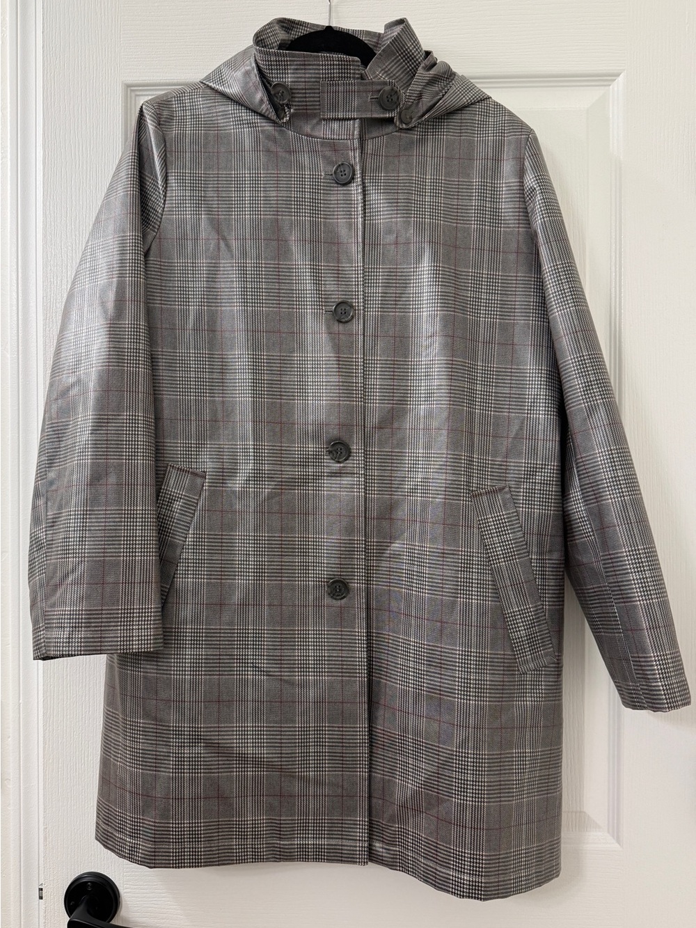 Lauren Ralph Lauren Grey Plaid Hooded Rain Shell Trench Coat XL
